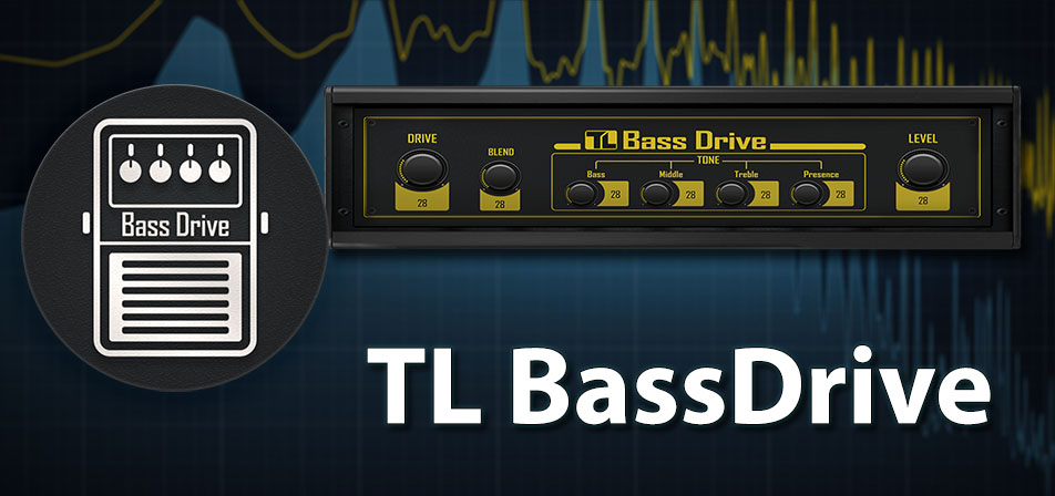ToneLib BassDrive - Thumbnail plastic icon and rack-styled version of TL BassDrive interface.