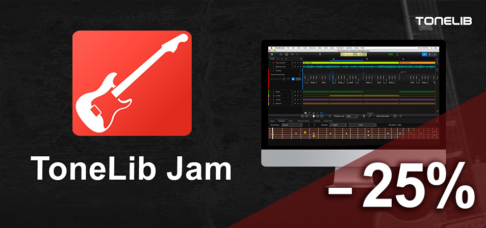 ToneLib Jam - Thumbnail with Logo and  TL Jam running on a Mac-like PC.